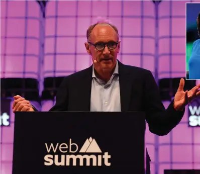  ??  ?? Contract call: Tim Berners-Lee, and, above, Google’s product management VP Tamar Yehoshua, speak at the Web Summit in Lisbon