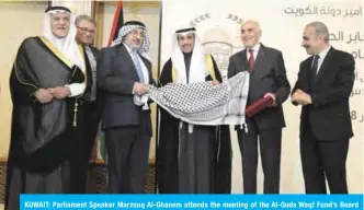  ??  ?? KUWAIT: Parliament Speaker Marzouq Al-Ghanem attends the meeting of the Al-Quds Waqf Fund’s Board of Trustees. — KUNA