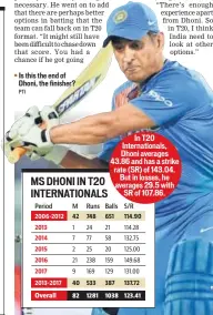  ?? PTI ?? Is this the end of Dhoni, the finisher?