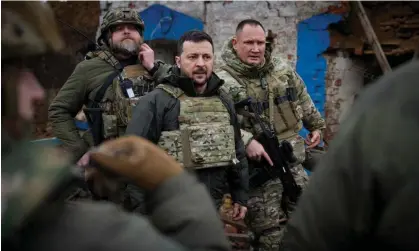  ?? Photograph: Ukrainian Presidenti­al Press Service/Reuters ?? Ukraine's President Zelenskiy visits the frontline amid speculatio­n that he is set to fire armed forces commander Valerii Zaluzhnyi. He said a ‘rest is necessary’ in terms of the country’s leadership.