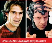  ??  ?? LINKS BO: Neil Sandilands destyds as Bart Kruger in 7de Laan. REGS BO: Neil as Clifford DeVoe in The Flash. ONDER: Kim Engelbrech­t van Isidingo-faam speel ook in The Flash.