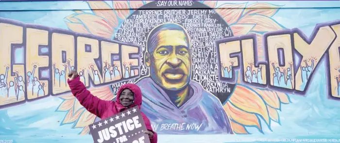  ?? AP FILES ?? A mural of George Floyd in Minneapoli­s is shown after the guilty verdict was handed down against the police officer charged in his murder.
