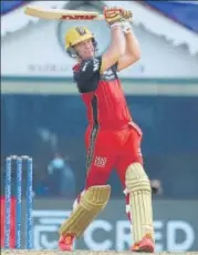  ?? BCCI ?? RCB’s AB de Villiers on way to an unbeaten 76 against KKR.