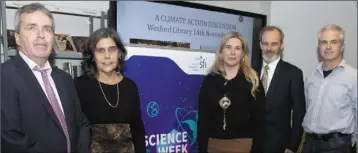  ??  ?? Gerry Forde, Co Council; Hazel Percival, Wexford Library; Dr Cara Augustenbo­rg, UCD); Dr Jonathan Derham, EPA; and Dr Karl Richards (Teagasc), at the Climate Action Discussion in Wexford Library.