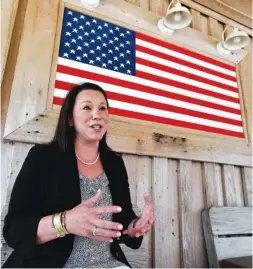  ?? MICKEY WELSH /THE MONTGOMERY ADVERTISER VIA AP ?? U.S. Rep. Martha Roby pauses Wednesday to talk with the media while campaignin­g at a fish fry in Andalusia, Ala.