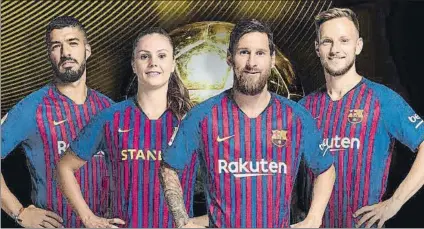  ?? FOTO: FC BARCELONA ?? Los cuatro aspirantes El Barça difundió la imagen de Lieke Martens junto a Leo Messi, Ivan Rakitic y Luis Suárez