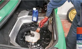  ??  ?? Prolan’s heavy grade lubricant is useful for rust proofing and has a clear finish, but it remains slightly tacky which can limit the places where you can use it.