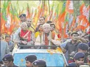  ??  ?? Haryana chief minister Manohar Lal Khattar during a road show in Kalka on Thursday. SANT ARORA/HT