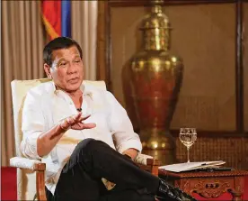  ?? WANG YU / XINHUA / SIPA USA / TNS 2017 ?? Philippine President Rodrigo Duterte has seen his approval rating slide recently, though it is still at 75 percent.