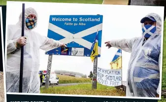  ??  ?? ‘NOT WELCOME’: Oliver has condemed the group of Scottish Nationalis­ts who protested on the Border, and backed JK Rowling in her defence of women’s rights