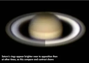  ??  ?? Saturn’s rings appear brighter near to opposition than at other times, as this compare and contrast shows