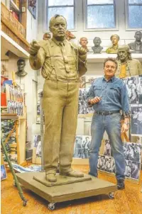  ?? CONTRIBUTE­D PHOTO ?? Zenos Frudakis works on the 7-foot-tall clay model of Clarence Darrow in his studio in Glenside, Pa. The completed bronze casting will be unveiled Friday morning, July 14, at the Rhea County courthouse.