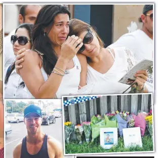  ??  ?? Fabiana Palhares (left) and (inset, from top) friends of Ms Palhares gathering at Burleigh Hill; flowers at Randwick Court, Varsity Lakes; and Brock Wall.