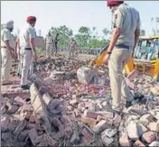  ?? HT PHOTO ?? Police at the blast site in Sunam on Monday.