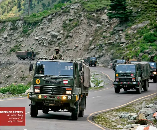  ?? IDREES ABBAS/AP ?? DEFENCE ARTERY An Indian Army convoy on its way to Ladakh