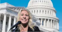  ?? SUSAN WALSH THE ASSOCIATED PRESS ?? Speaking to reporters at Capitol Hill on Friday, Rep. Marjorie Taylor Greene accused news organizati­ons of “addicting our nation to hate.”