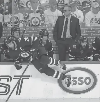  ?? CP PHOTO ?? Winnipeg Jets captain Blake Wheeler hops over the boards during Monday’s game.