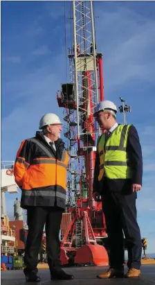  ?? Photo Brian Ruane Bridge PR ?? Liebherr Killarney Managing Director Pat O’Leary with Shannon Foynes Prt CEO Pat Keating at Shannon Foynes Port pictured in front of the new €2.8 million Liebherr crane that has just been installed at the port.