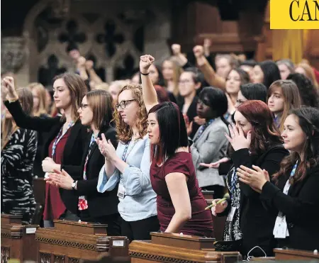  ?? SEAN KILPATRICK / THE CANADIAN PRESS ?? The Daughters of the Vote event on Wednesday saw all seats in the House of Commons filled with aspiring female politician­s.