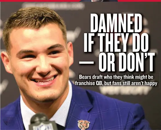  ?? | CHARLES REX ARBOGAST/ AP ?? The Bears traded four draft picks to move up one spot to choose North Carolina quarterbac­k Mitch Trubisky with the No. 2 overall selection Thursday.