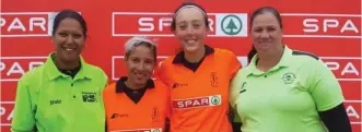  ?? Photo: Full Stop Communicat­ions ?? The women umpiring team that officiated the provincial finals of the SPAR Eastern Cape Schoolgirl­s Hockey Challenge at Collegiate in Gqeberha last month were Farzaana Fredericks, Nicole Kemp, Brooke Kruger and Des Telfer.