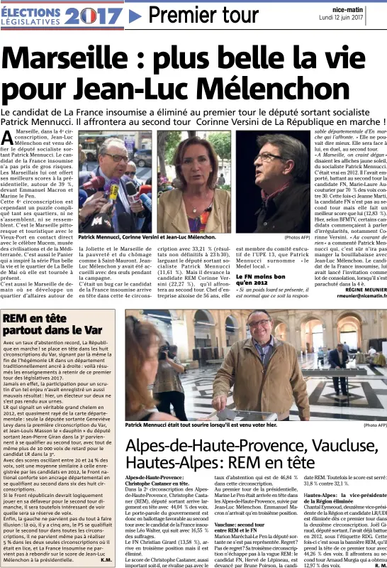  ?? (Photos AFP) (Photo AFP) ?? Patrick Mennucci, Corinne Versini et Jean-Luc Mélenchon. Patrick Mennucci était tout sourire lorsqu’il est venu voter hier.