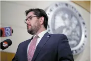  ??  ?? House Speaker Brian Egolf, D-Santa Fe, speaks Thursday during a news conference after the House recessed.