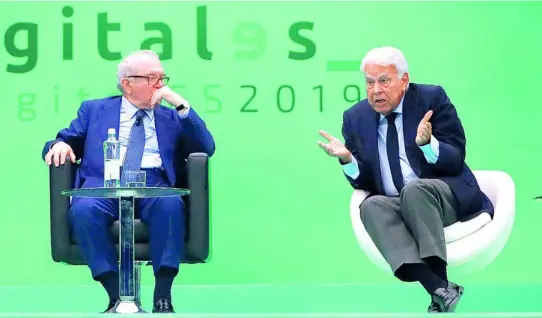  ?? GTRES ?? José María Aznar, Eduardo Serra y Felipe González durante el debate del Foro Digitales Summit 2019 que se celebró ayer en Madrid