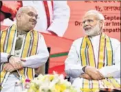  ?? SONU MEHTA/HT ?? BJP president Amit Shah and Prime Minister Narendra Modi at the meeting in Delhi.