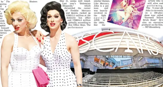  ??  ?? Street performers dressed as late actress Marilyn Monroe walk past the Oscars red carpet area (far right) as preparatio­ns for the 91st Academy Awards take place in Hollywood on Thursday. — AFP photos