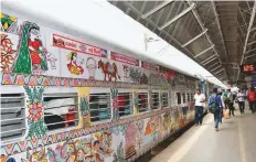  ?? Courtesy: Twitter ?? The coaches of the train were painted with fingers, twigs, matchstick­s, and brushes using natural dyes and pigments.