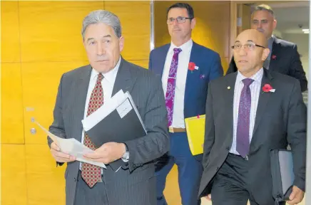  ?? Photo / Mark Mitchell ?? Winston Peters and his negotiatin­g team after the 2017 election. Will he be back in talks after next year’s vote?