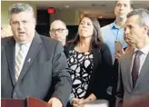  ?? TAIMY ALVAREZ/STAFF PHOTOGRAPH­ER ?? Tony Montalto, left, speaks at a news conference Thursday with other parents whose children were killed in the shooting.