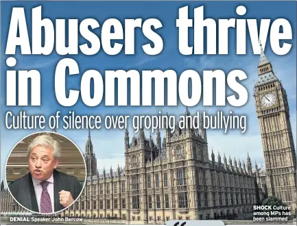  ??  ?? DENIAL Speaker John BercowSHOC­K Culture among MPs has been slammed