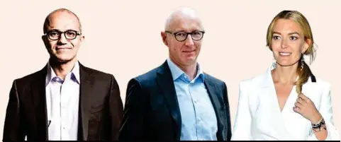  ?? ?? Satya Nadella Microsoft Lars Fruergaard Jørgensen Novo Nordisk. Marta Ortega Inditex