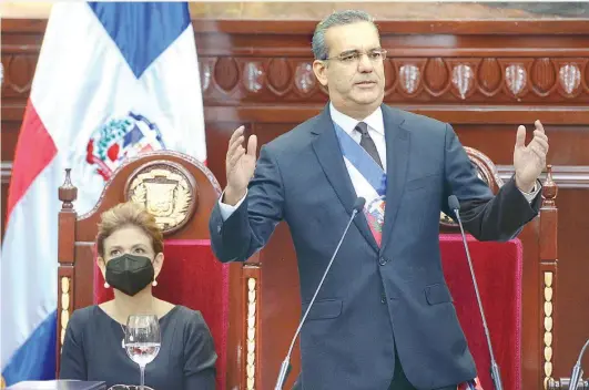  ?? DANNY POLANCO ?? El presidente Luis Abinader pronunció su discurso de rendición de cuentas en el salón de la Asamblea Nacional.