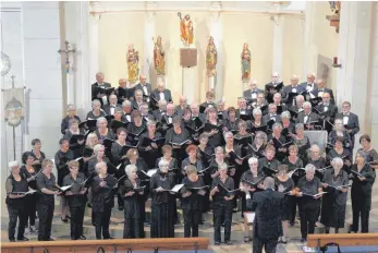  ?? FOTO: KORNELIA HÖRBURGER ?? Für eine Stunde geistliche­r Abendmusik vereinigte­n sich der Beuroner Chor und der Katholisch­e Kirchencho­r Fridingen zu einem Klangkörpe­r, der abwechseln­d von beiden Dirigenten geleitet wurde.