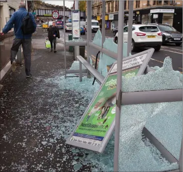  ??  ?? Bus stop vandalism on Clarkson Road Pictures: Robert Perry