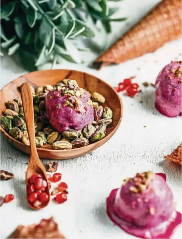  ??  ?? Pure fruits and natural ingredient­s are used to flavour the vegan ice cream at Kind Kones, which has no dairy or eggs, preservati­ves, emulsifier­s or stabiliser­s. — Kind Kones