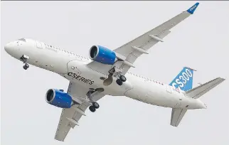  ?? FRANCOIS MORI/ THE ASSOCIATED PRESS FILES ?? Bombardier held a premiere flight of its C Series program in Paris in 2015 after delays with the single-aisle planes, which the Canadian aircraft maker hopes will take a big chunk of the market from Airbus and Boeing. Quebec agreed to invest $1 billion...