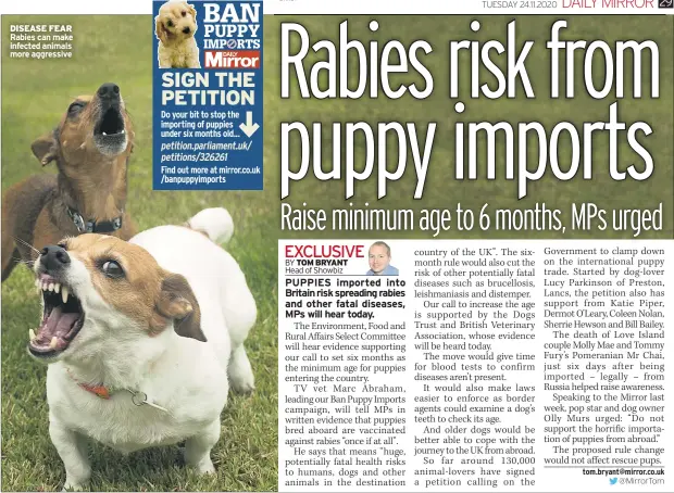  ??  ?? DISEASE FEAR Rabies can make infected animals more aggressive