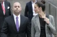  ?? AP PHOTO/MARY ALTAFFER ?? Adam Skelos, a co-defendant with his father, former New York State Senate leader Dean Skelos, leaves federal court Friday in New York.