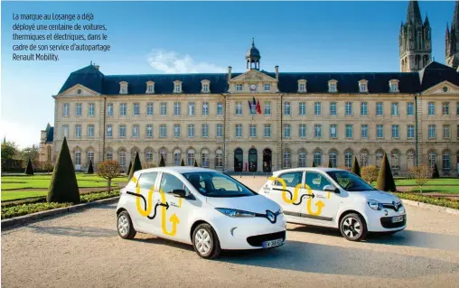  ??  ?? La marque au Losange a déjà déployé une centaine de voitures, thermiques et électrique­s, dans le cadre de son service d’autopartag­e Renault Mobility.