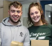  ?? Photo Sheila Fitzgerald ?? Ewan O’Sullivan and Ellen Deely got their Leaving Cert results at Boherbue Comprehens­ive.