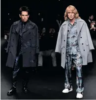  ?? PASCAL LE SEGRETAIN/Getty Images ?? Ben Stiller as Derek Zoolander, left, and Owen Wilson as Hansel walk the runway at the Valentino Fashion Show during
Paris Fashion Week on Tuesday to promote Zoolander 2.