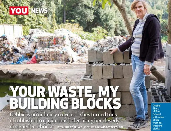  ??  ?? Debbie Sharp of Port Edward with some of her trash-totreasure blocks.