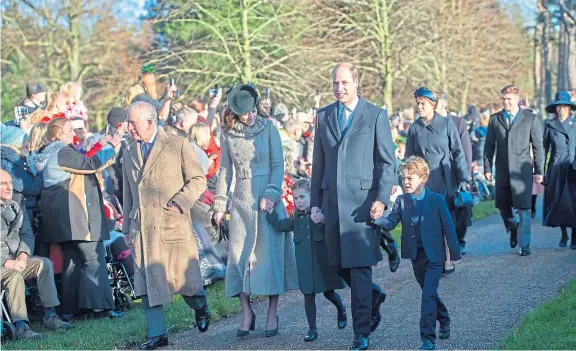  ?? Pictures: PA. ?? The Prince of Wales, Duke and Duchess of Cambridge and their children Prince George and Princess Charlotte arriving to attend the Christmas Day morning church service at St Mary Magdalene Church in Sandringha­m, Norfolk.