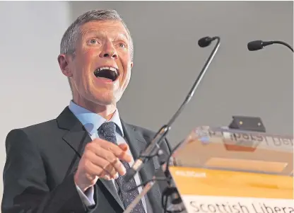  ?? Picture: Allan Milligan. ?? Scottish Liberal Democrat leader Willie Rennie addresses delegates at the party’s autumn conference in Dunfermlin­e.