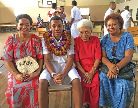  ??  ?? From left: Lesi Buinimasi (aunty), head boy Reifa Buinimasi, Nanise Buinimasi (grandmothe­r)and Kalesi Ravasea (aunty) on February 8, 2019.