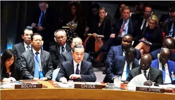  ??  ?? Wang Yi speaks at the United Nations Security Council meeting. — AFP photo